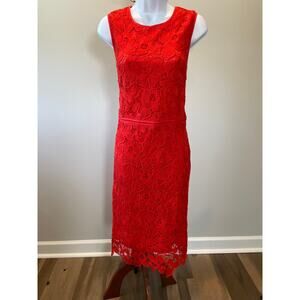 Ann Taylor Size 12 Orange Sleeveless Dress with Lace Overlay